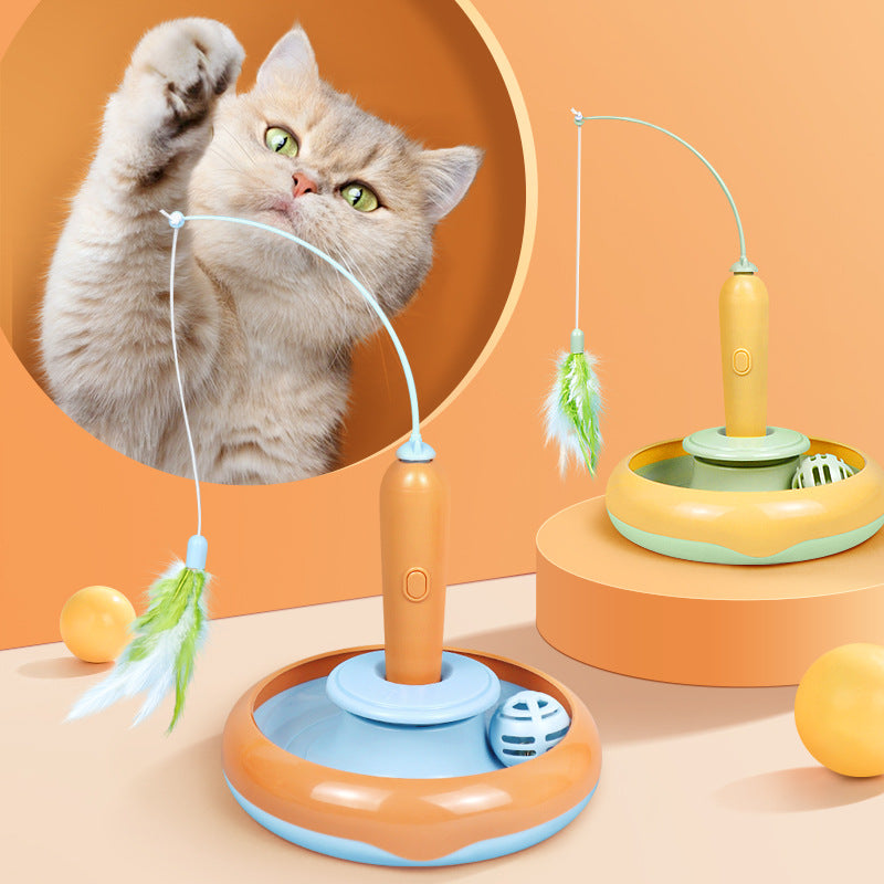 2-in-1 Feather Cat Toy Turntable